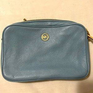 Micheal Kors shoulder purse, powder blue and gold